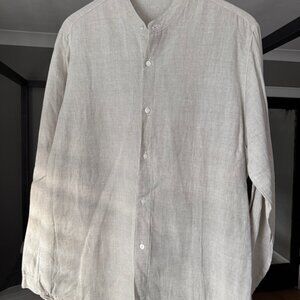 Mens Linen Monk Neck Button Down